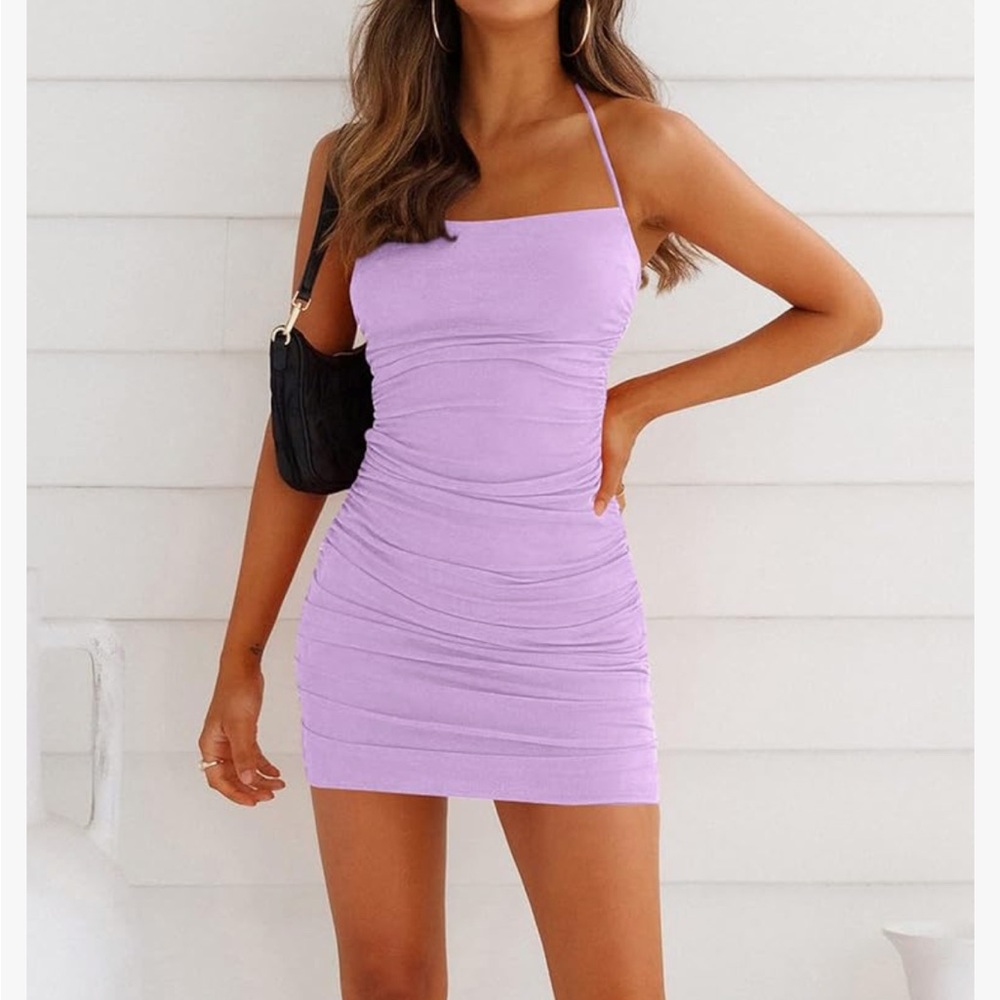 Purple Bodycon Mini Dress with Spaghetti Straps